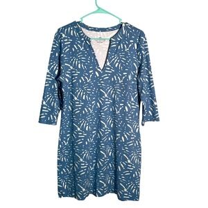 Southern Tide‎ Women's Dress Blue Palm Print 3/4 Sleeve V-Neck Knit Medium